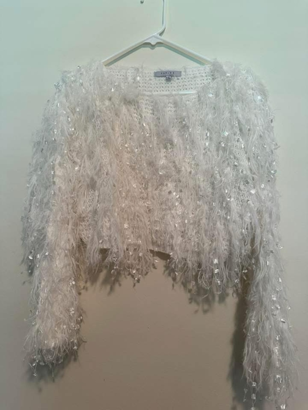 FAVLUX Ivory Feather-Effect Sequin Knit Sweater